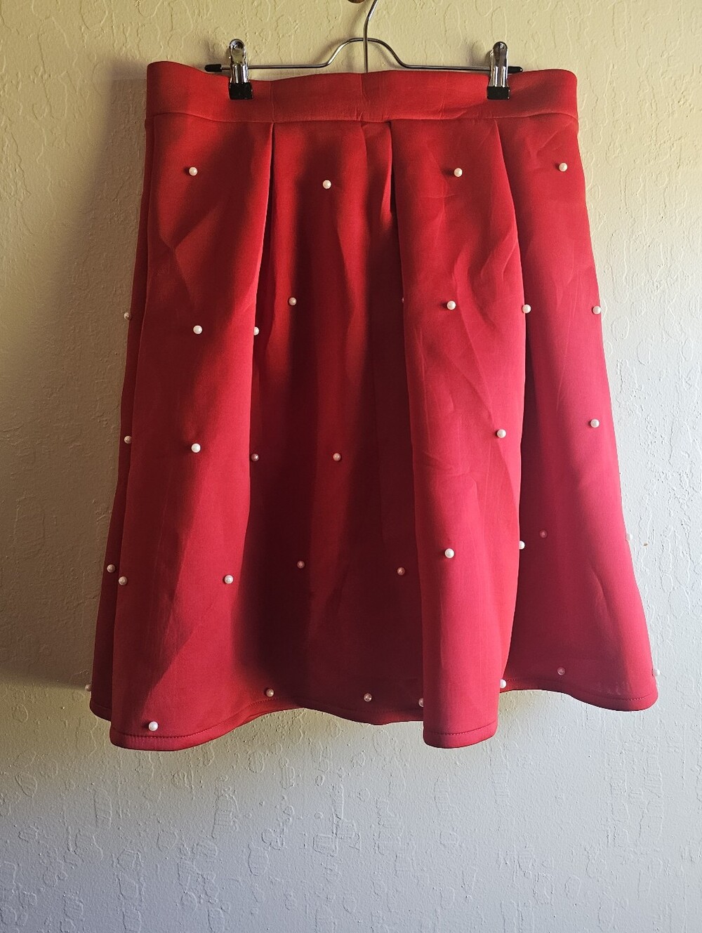 Chicwish Red Pearl-Studded A-Line Skirt